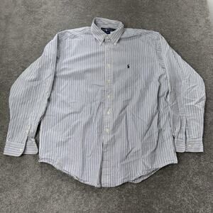 Ralph Lauren Blaire XL Shirt Blue White Stripe Cotton Button Down Long Sleeve